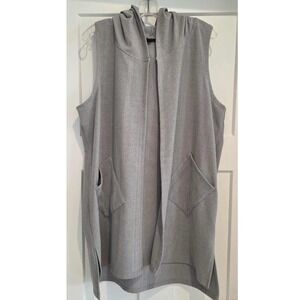 COCO + CARMEN Gray Hooded Sleeveless Long Vest Cardigan Open Front Pockets L/XL